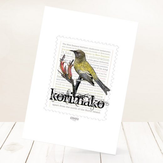 Korimako print on card.