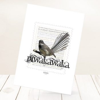 Piwakawaka print on card.