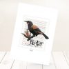 Tieke print on card.