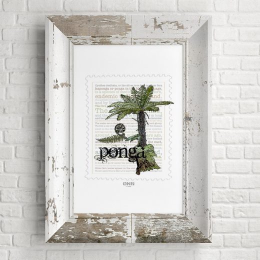 Ponga print on card. print display in frame