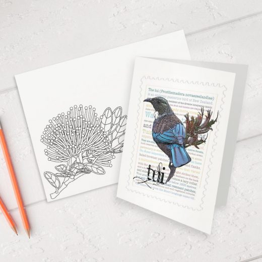 Tui print on greeting blank card with colour-in envelope.