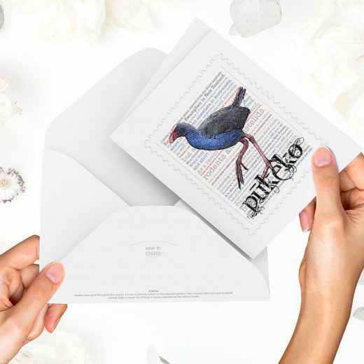 Pūkeko print on greeting blank card with colour-in envelope.